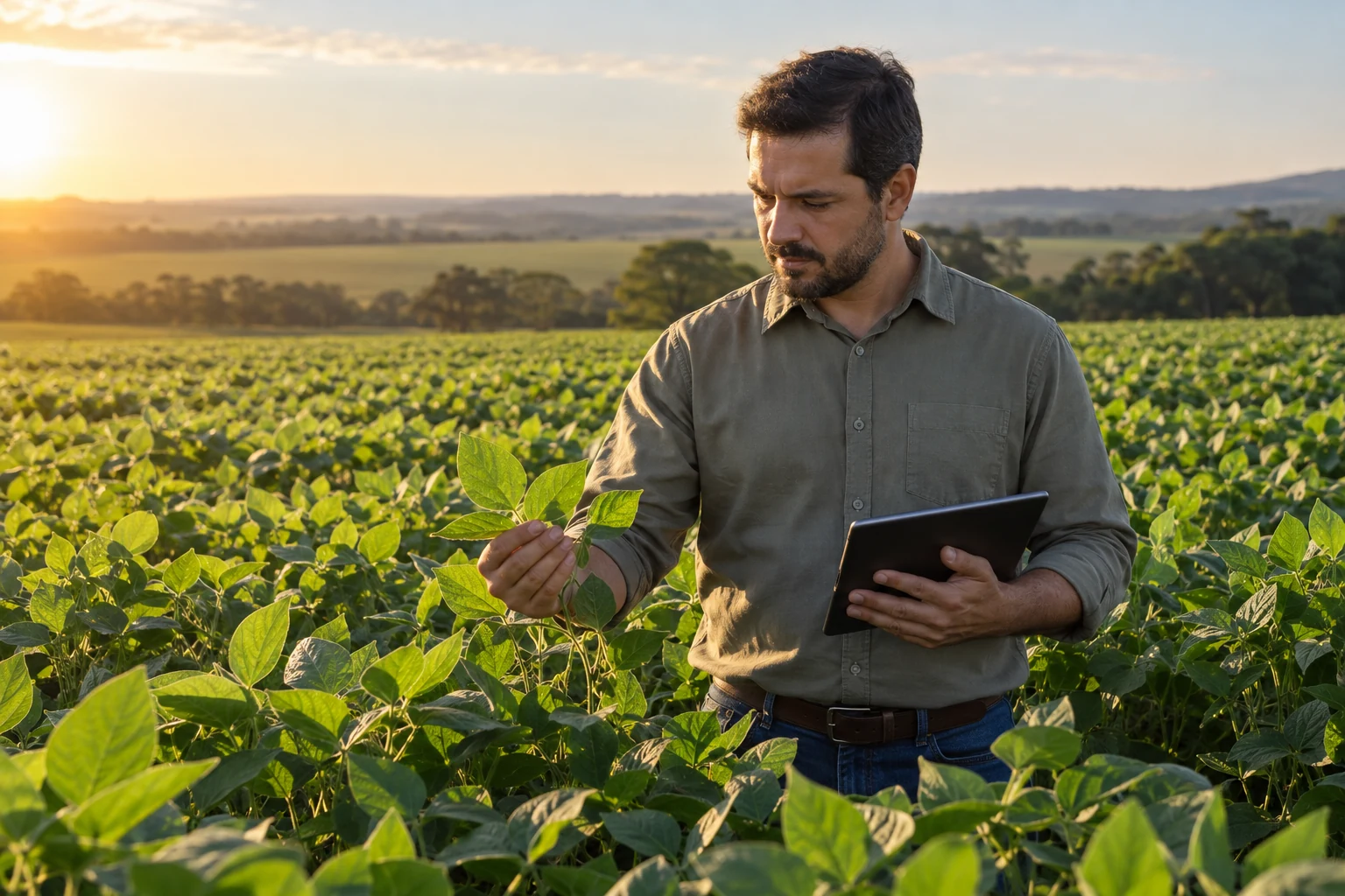 Imagem provisória de agrônomo analisando a lavoura